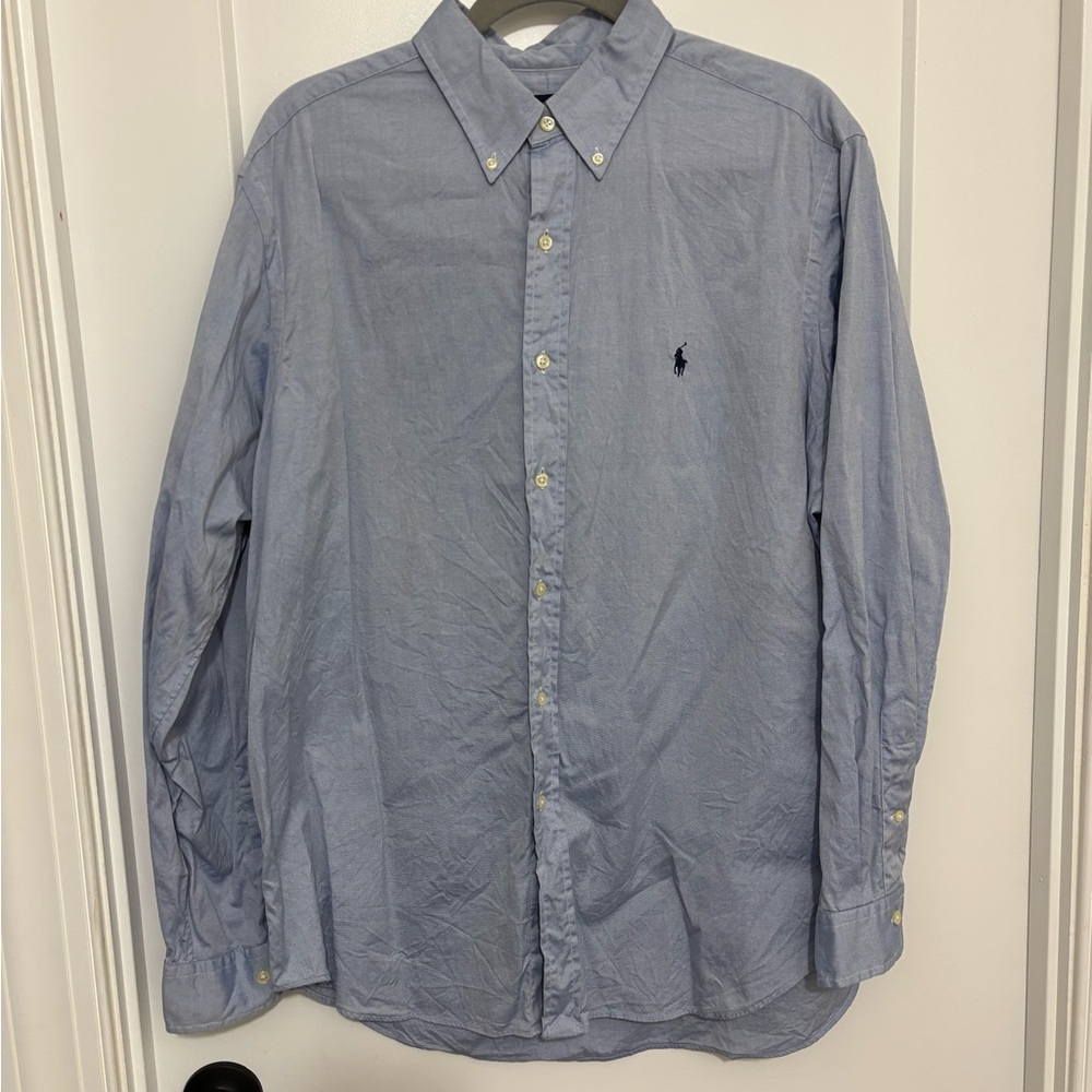 Ralph Lauren Light Blue Button-Down Oxford Shirt with Navy Blue Pony Logo